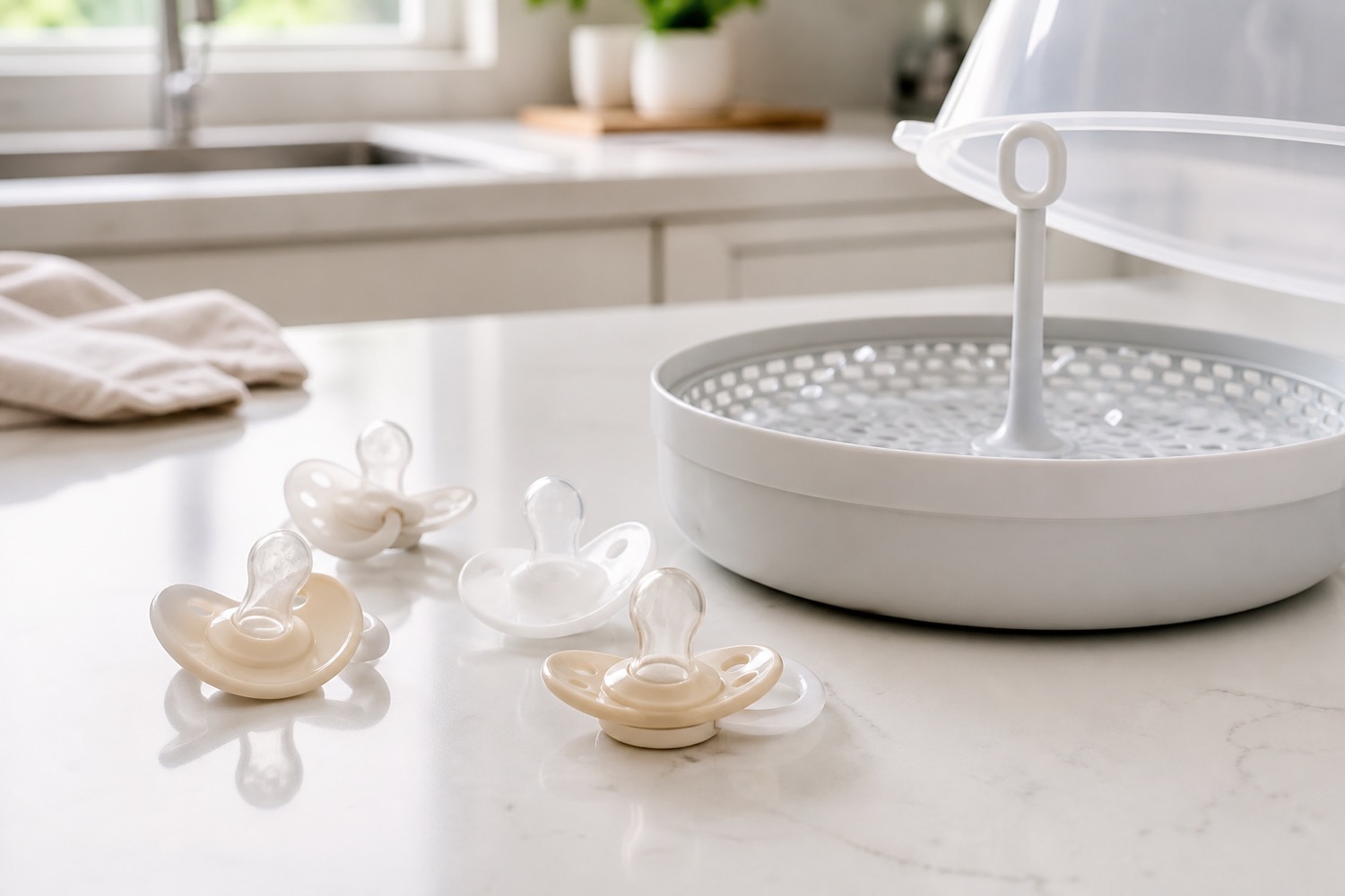 Philips Avent fopspeen op een zachte deken bij zacht raamlicht